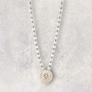 SARAH COVENTRY Vintage White Acrylic Floral Rosette Beaded 2in1 Brooch Necklace